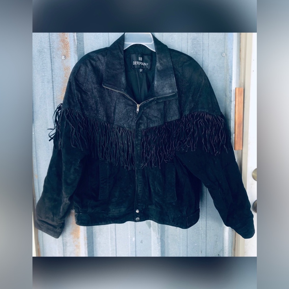Bermans • Vintage Fringe Bomber Leather Jacket
